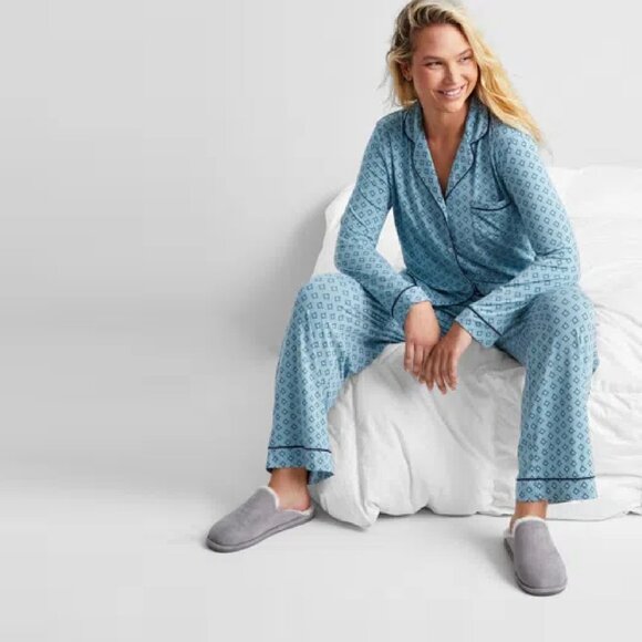 State of Day Other - Sz XXL new State of Day Women's Notched-Collar Pajama Set - Blue Diamond Geo